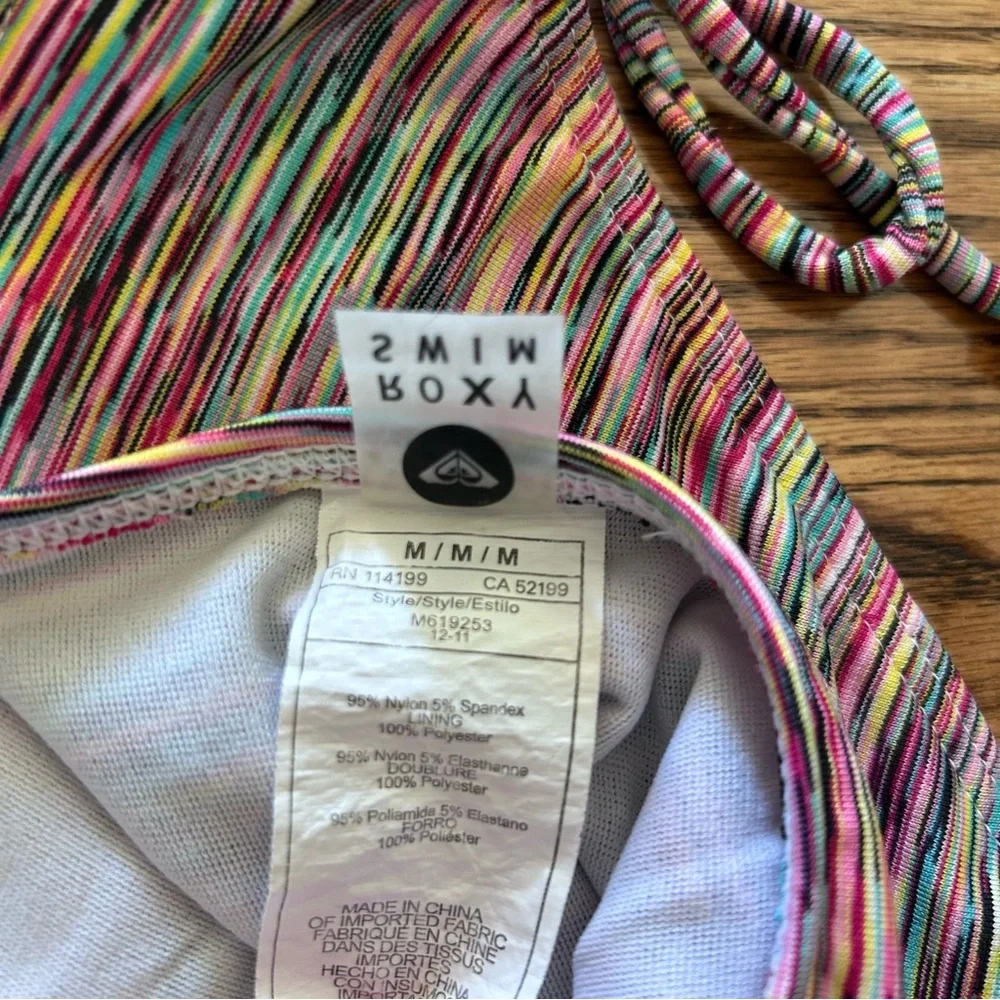 Roxy swim NWOT medium bikini twist bandeau multicolored fine stripes - Picture 5 of 12